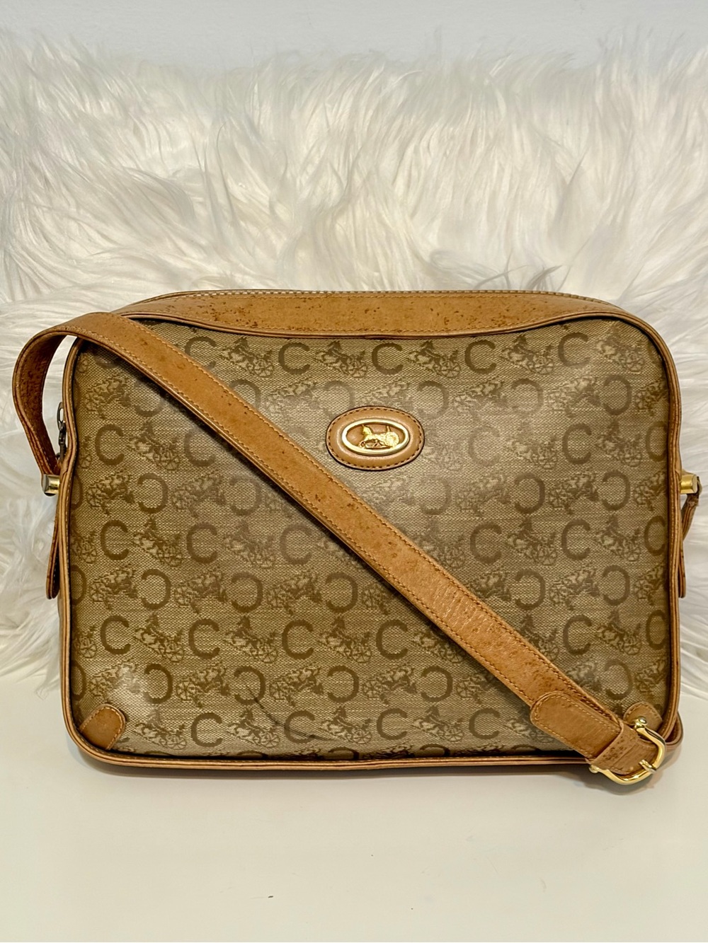 Vintage 70s-80s Celine C Macadam Horse Carriage Shoulder Bag Made in Italy